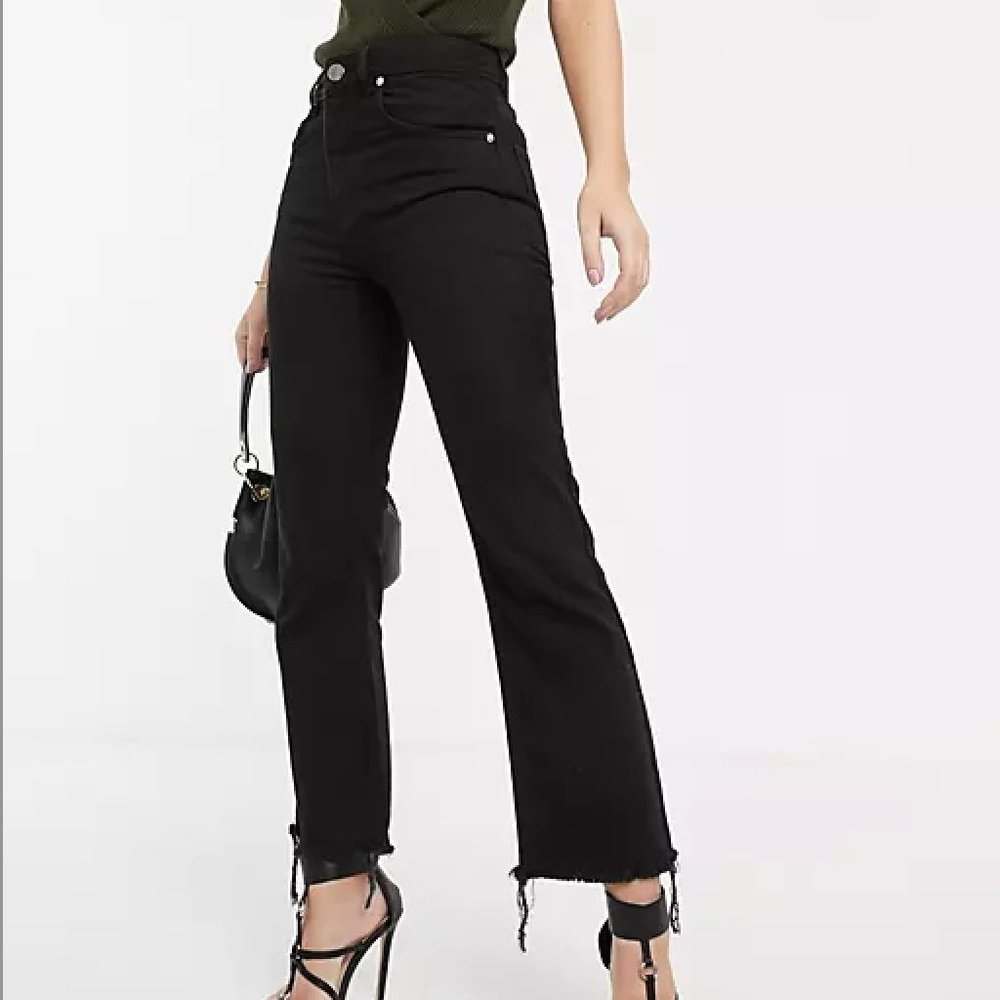 ASOS Cropped Flare Jean with Raw hem in Washed black